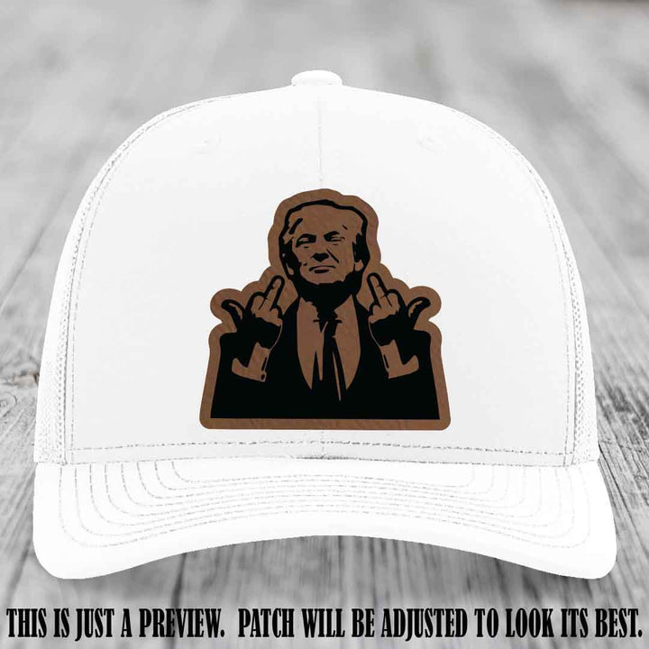 Double Deuces Don - Dark Brown to Black Patch on White Hat - custom trucker hat with leather patch