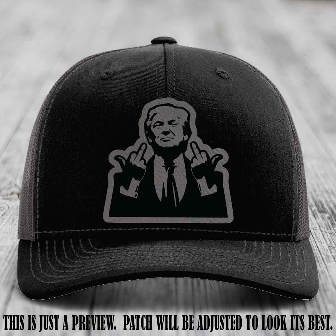 Double Deuces Don - Grey to Black Patch on Black to Charcoal Hat - custom trucker hat with leather patch