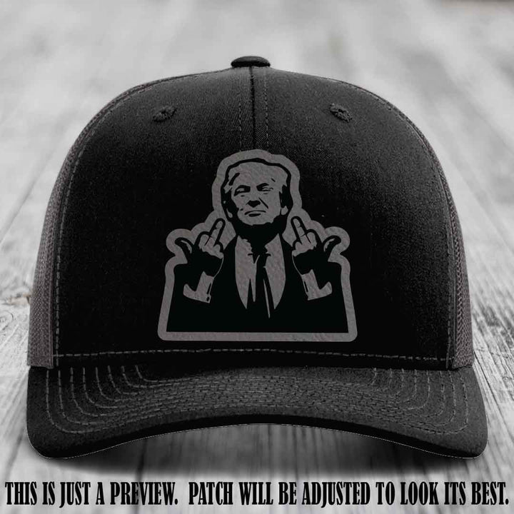 Double Deuces Don - Grey to Black Patch on Black to Charcoal Hat - custom trucker hat with leather patch
