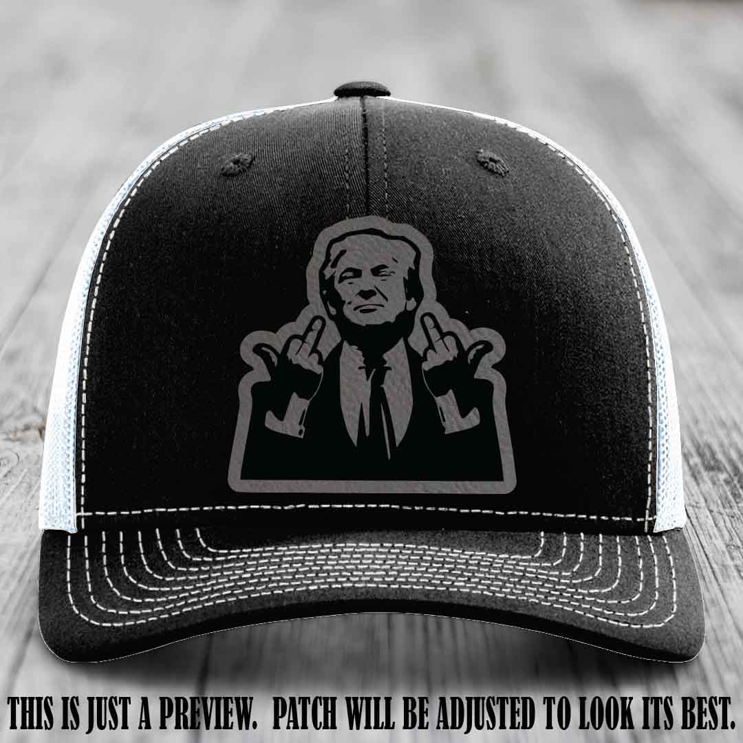 Double Deuces Don - Grey to Black Patch on Black to White Hat - custom trucker hat with leather patch