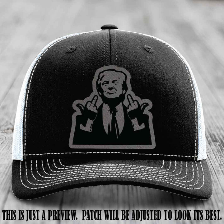 Double Deuces Don - Grey to Black Patch on Black to White Hat - custom trucker hat with leather patch