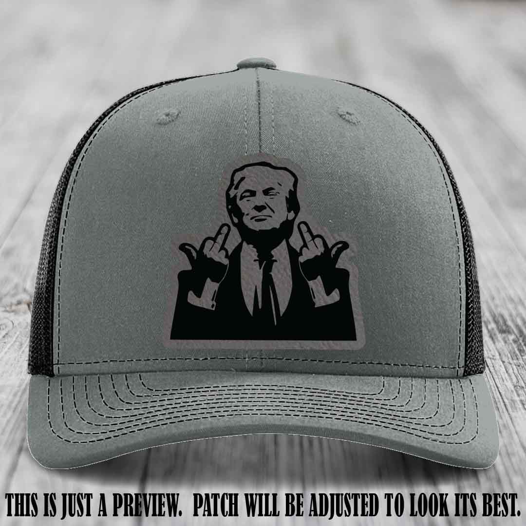 Double Deuces Don - Grey to Black Patch on Heather Grey to Black Hat - custom trucker hat with leather patch