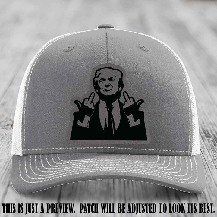 Double Deuces Don - Grey to Black Patch on Heather Grey to White Hat - custom trucker hat with leather patch