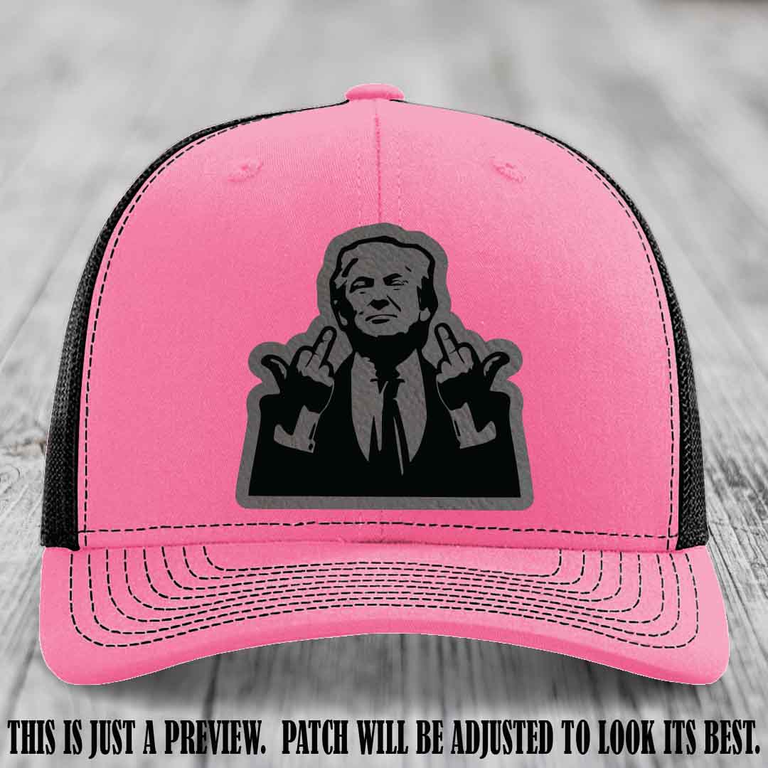 Double Deuces Don - Grey to Black Patch on Hot Pink to Black Hat - custom trucker hat with leather patch