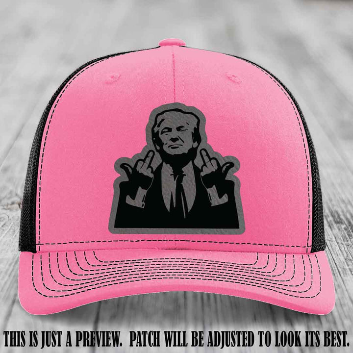 Double Deuces Don - Grey to Black Patch on Hot Pink to Black Hat - custom trucker hat with leather patch