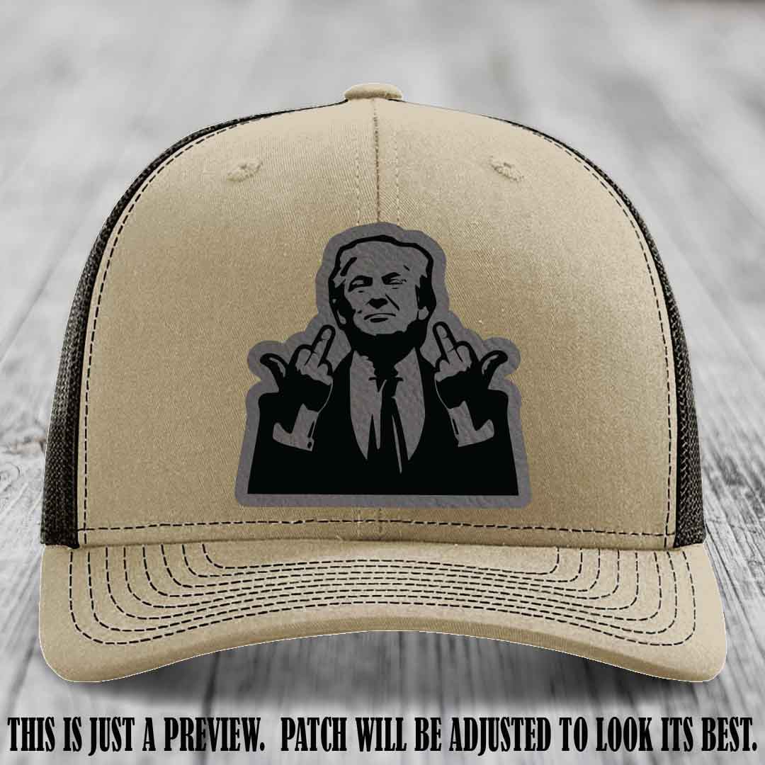 Double Deuces Don - Grey to Black Patch on Khaki to Coffee Hat - custom trucker hat with leather patch