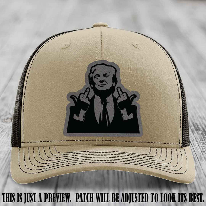 Double Deuces Don - Grey to Black Patch on Khaki to Coffee Hat - custom trucker hat with leather patch