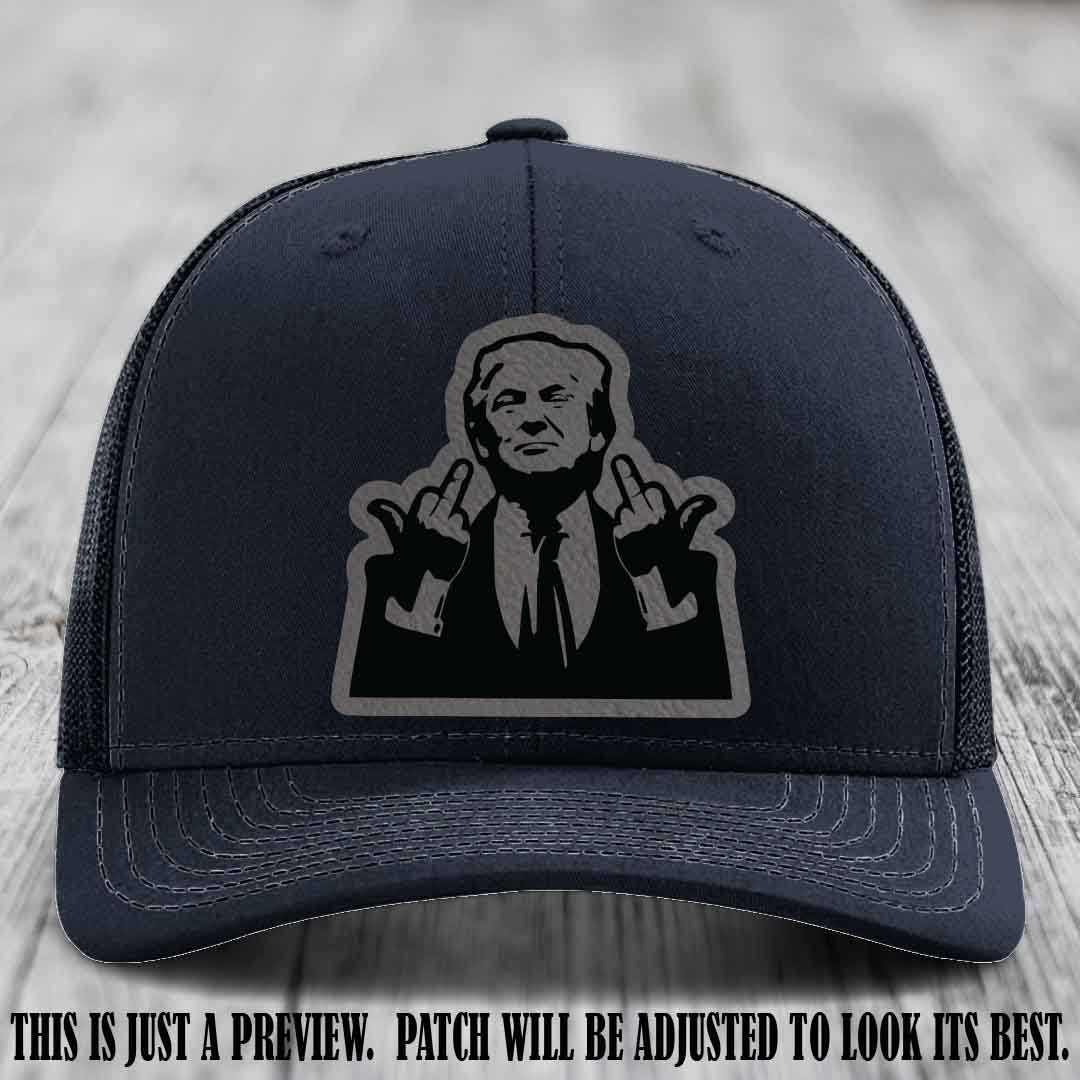 Double Deuces Don - Grey to Black Patch on Navy Hat - custom trucker hat with leather patch