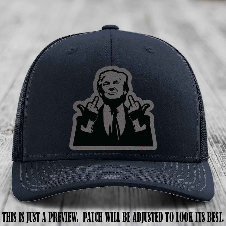 Double Deuces Don - Grey to Black Patch on Navy Hat - custom trucker hat with leather patch