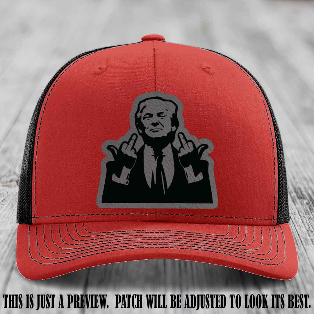 Double Deuces Don - Grey to Black Patch on Red to Black Hat - custom trucker hat with leather patch