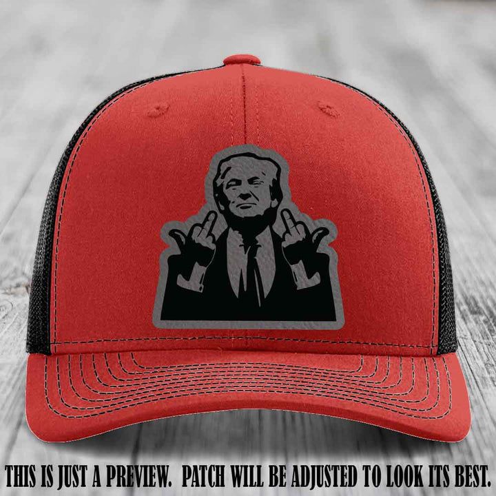 Double Deuces Don - Grey to Black Patch on Red to Black Hat - custom trucker hat with leather patch