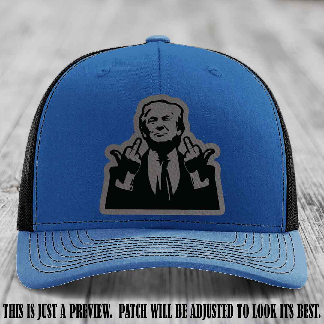 Double Deuces Don - Grey to Black Patch on Royal to Black Hat - custom trucker hat with leather patch