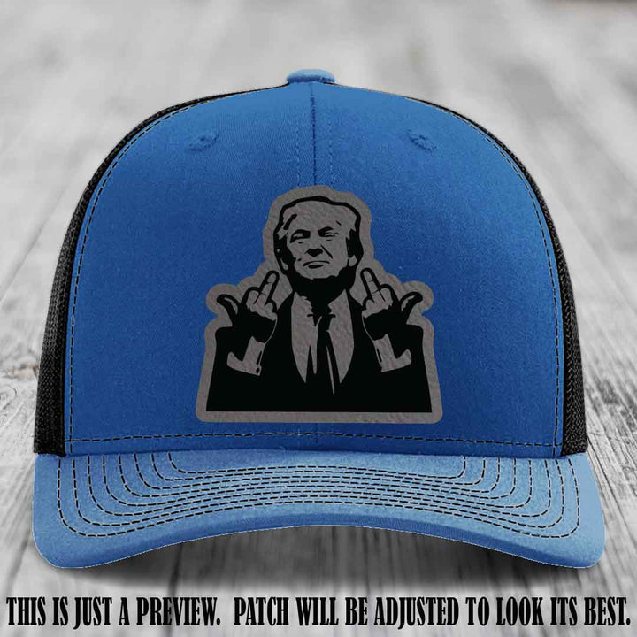 Double Deuces Don - Grey to Black Patch on Royal to Black Hat - custom trucker hat with leather patch