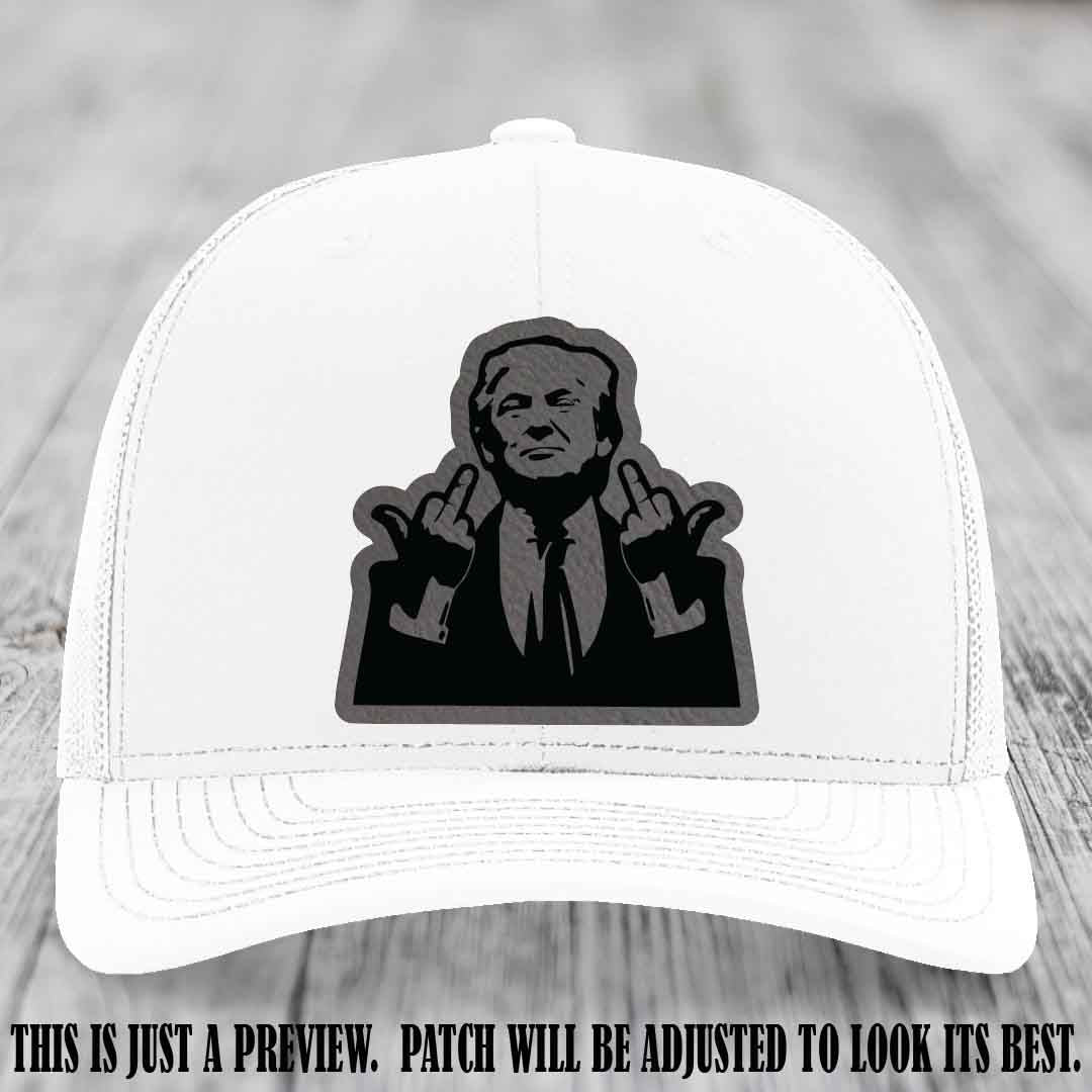 Double Deuces Don - Grey to Black Patch on White Hat - custom trucker hat with leather patch