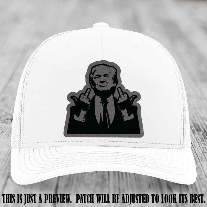 Double Deuces Don - Grey to Black Patch on White Hat - custom trucker hat with leather patch