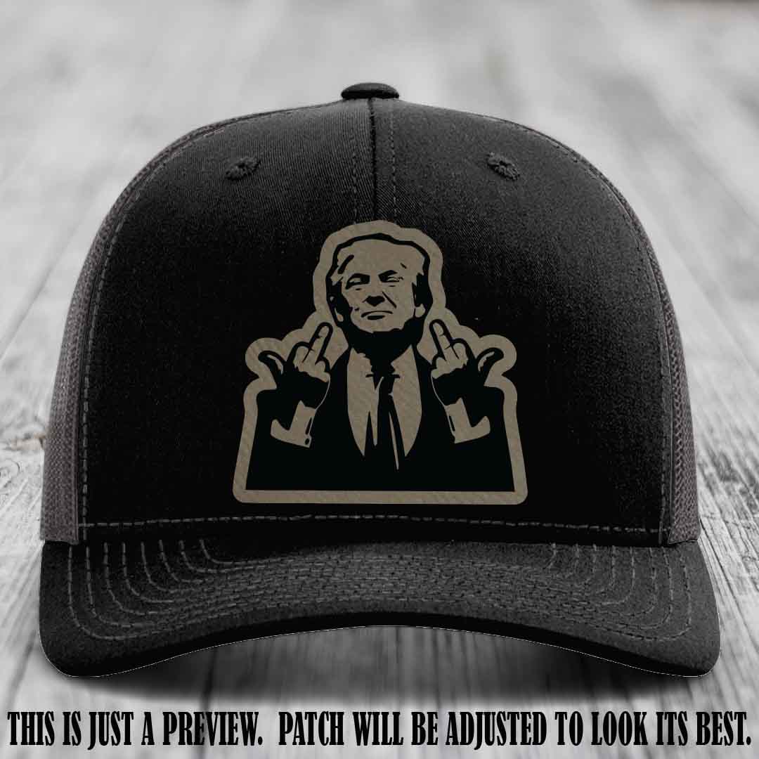 Double Deuces Don - Light Brown to Black Patch on Black to Charcoal Hat - custom trucker hat with leather patch