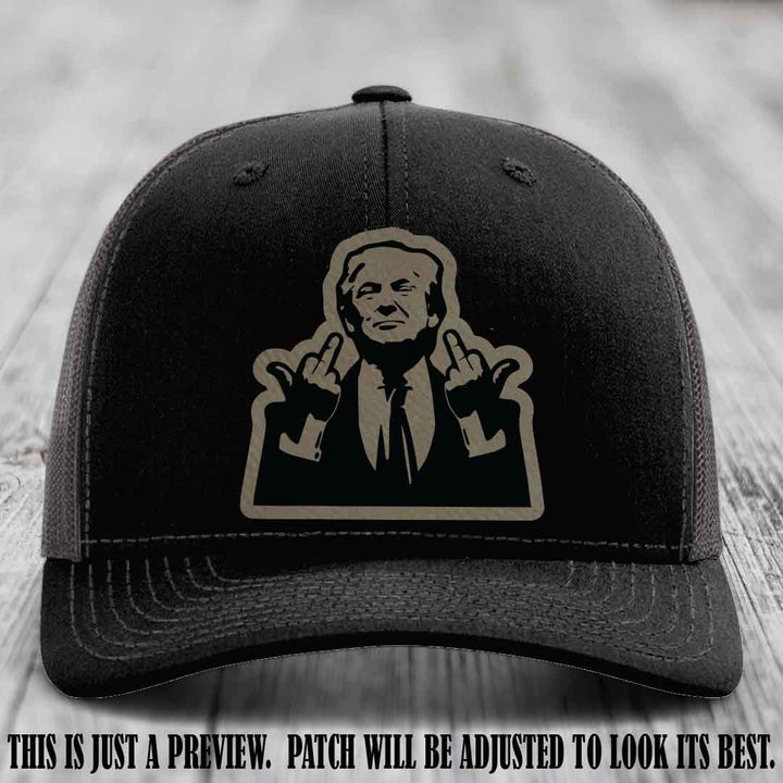 Double Deuces Don - Light Brown to Black Patch on Black to Charcoal Hat - custom trucker hat with leather patch