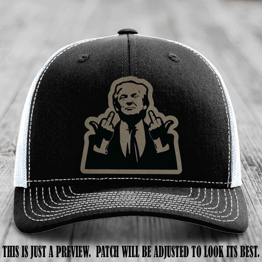 Double Deuces Don - Light Brown to Black Patch on Black to White Hat - custom trucker hat with leather patch