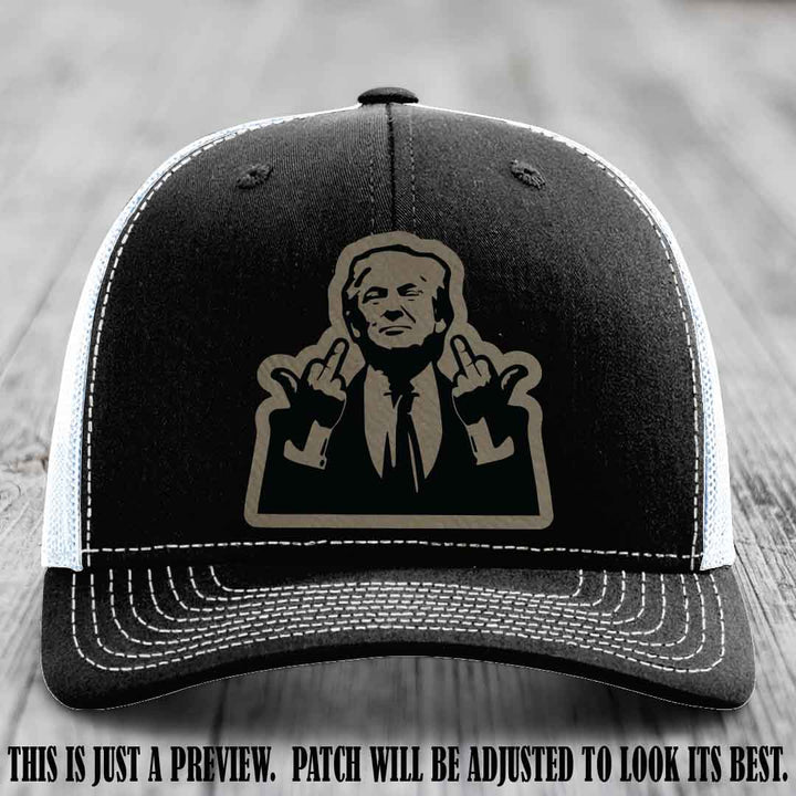Double Deuces Don - Light Brown to Black Patch on Black to White Hat - custom trucker hat with leather patch