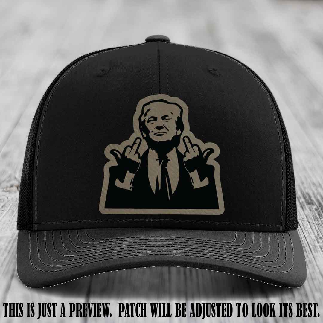 Double Deuces Don - Light Brown to Black Patch on Black Hat - custom trucker hat with leather patch