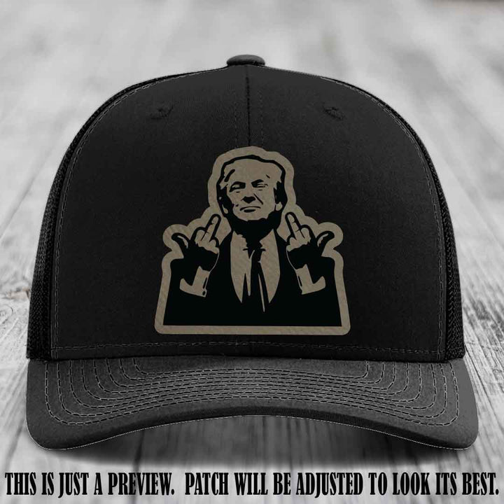 Double Deuces Don - Light Brown to Black Patch on Black Hat - custom trucker hat with leather patch
