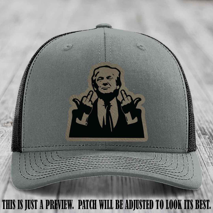 Double Deuces Don - Light Brown to Black Patch on Heather Grey to Black Hat - custom trucker hat with leather patch