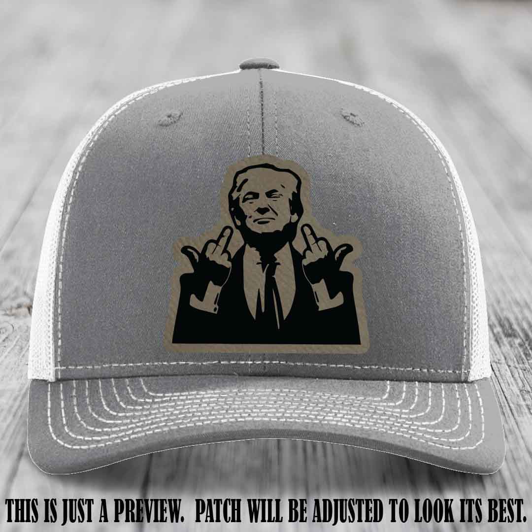 Double Deuces Don - Light Brown to Black Patch on Heather Grey to White Hat - custom trucker hat with leather patch