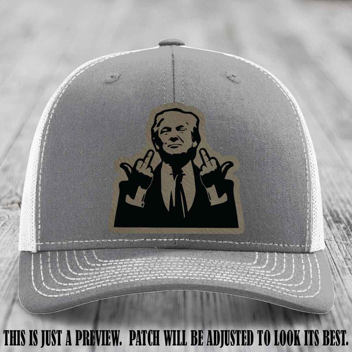 Double Deuces Don - Light Brown to Black Patch on Heather Grey to White Hat - custom trucker hat with leather patch