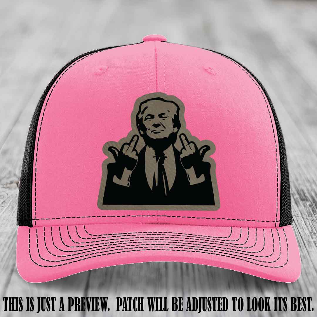Double Deuces Don - Light Brown to Black Patch on Hot Pink to Black Hat - custom trucker hat with leather patch