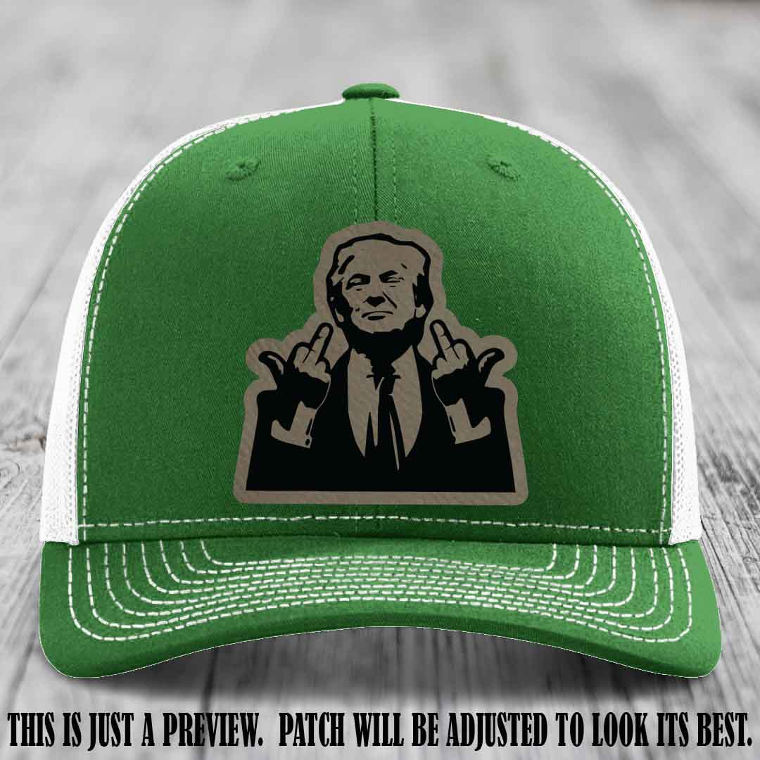 Double Deuces Don - Light Brown to Black Patch on Kelly to White Hat - custom trucker hat with leather patch