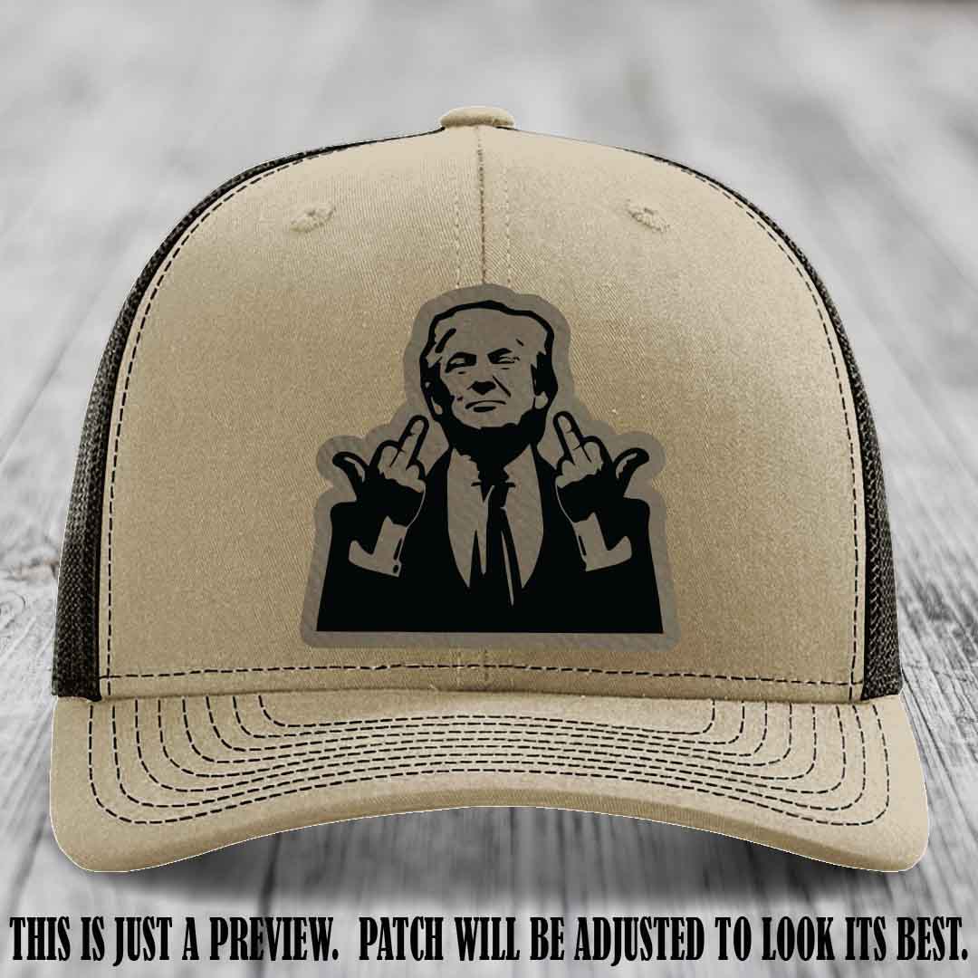 Double Deuces Don - Light Brown to Black Patch on Khaki to Coffee Hat - custom trucker hat with leather patch