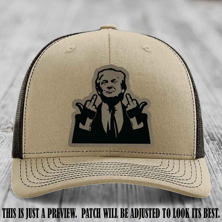Double Deuces Don - Light Brown to Black Patch on Khaki to Coffee Hat - custom trucker hat with leather patch