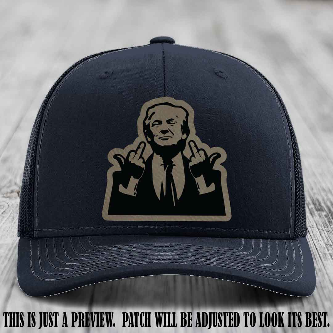Double Deuces Don - Light Brown to Black Patch on Navy Hat - custom trucker hat with leather patch