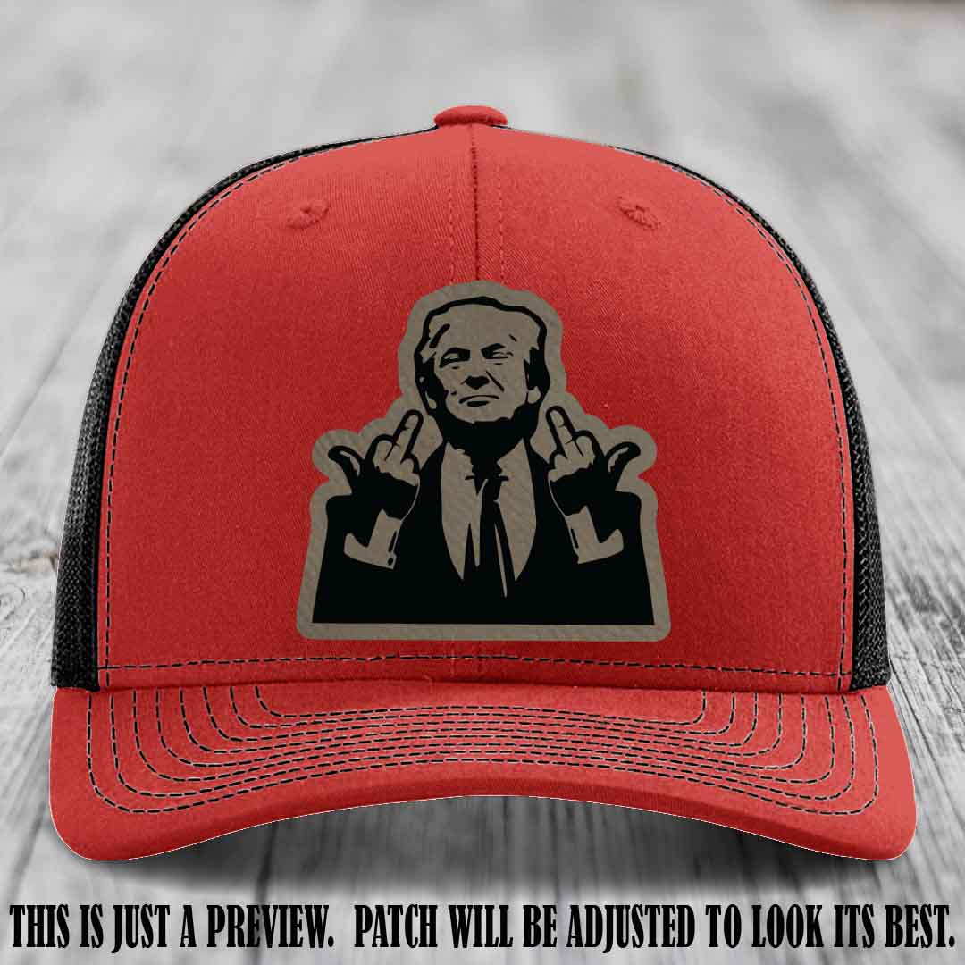 Double Deuces Don - Light Brown to Black Patch on Red to Black Hat - custom trucker hat with leather patch