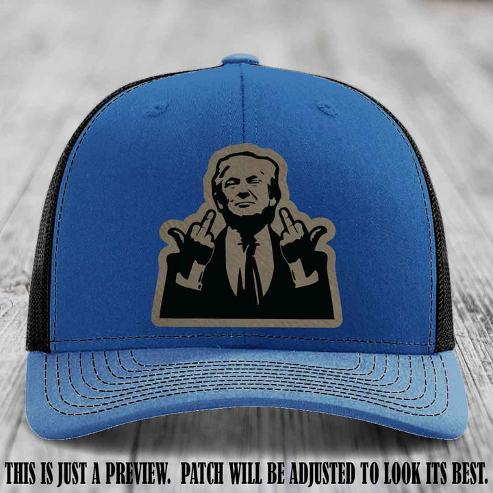 Double Deuces Don - Light Brown to Black Patch on Royal to Black Hat - custom trucker hat with leather patch
