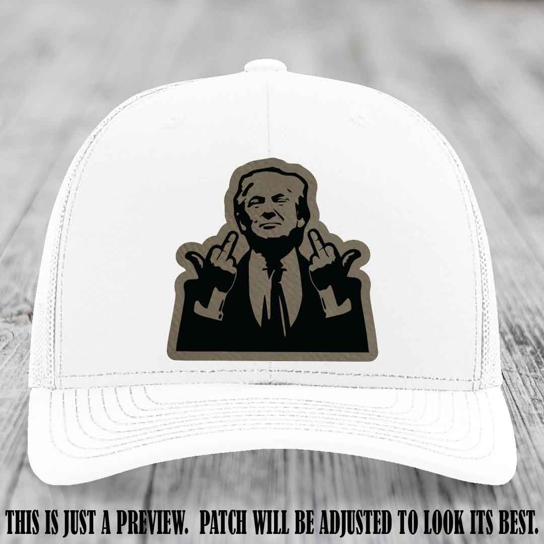 Double Deuces Don - Light Brown to Black Patch on White Hat - custom trucker hat with leather patch