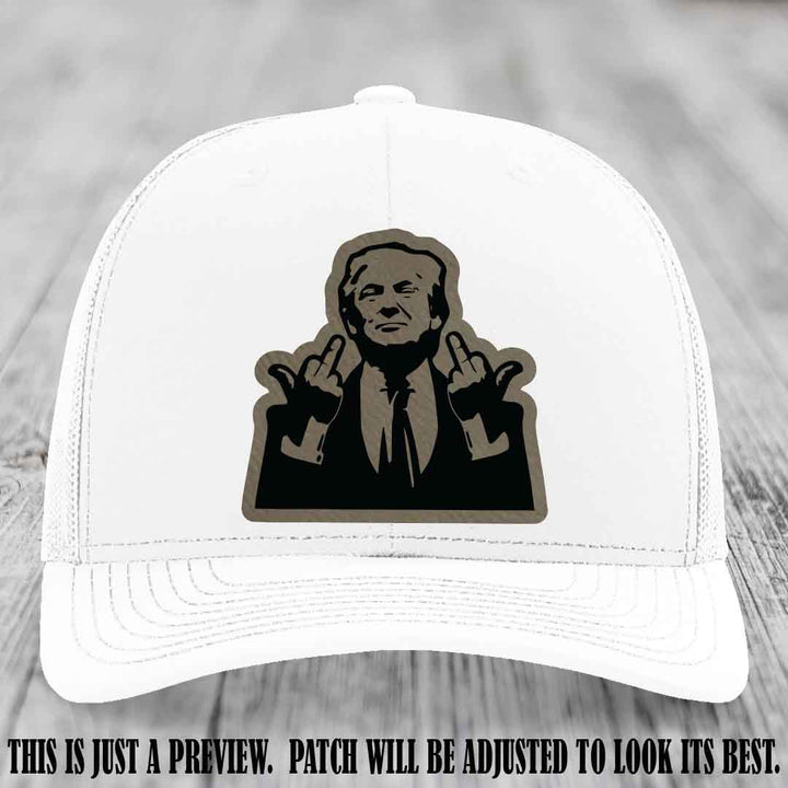 Double Deuces Don - Light Brown to Black Patch on White Hat - custom trucker hat with leather patch