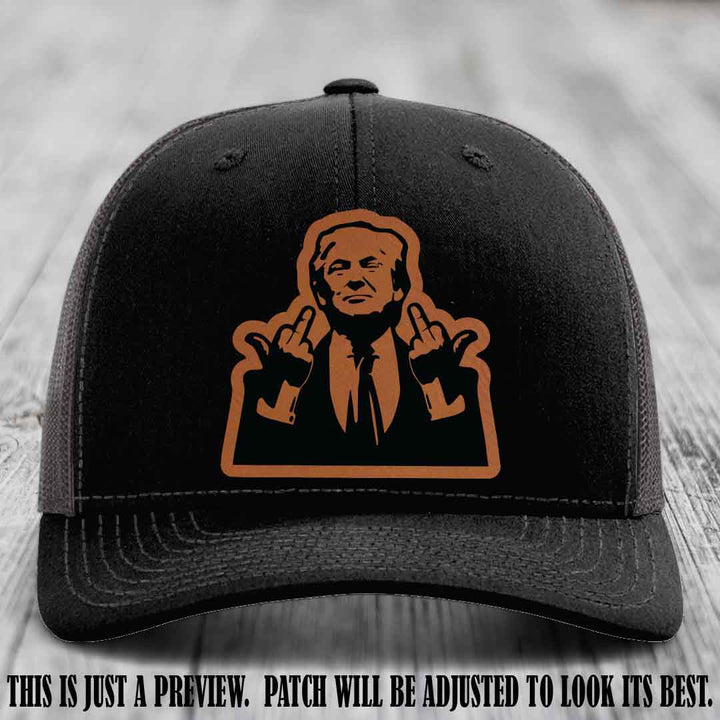 Double Deuces Don - Rawhide to Black Patch on Black to Charcoal Hat - custom trucker hat with leather patch