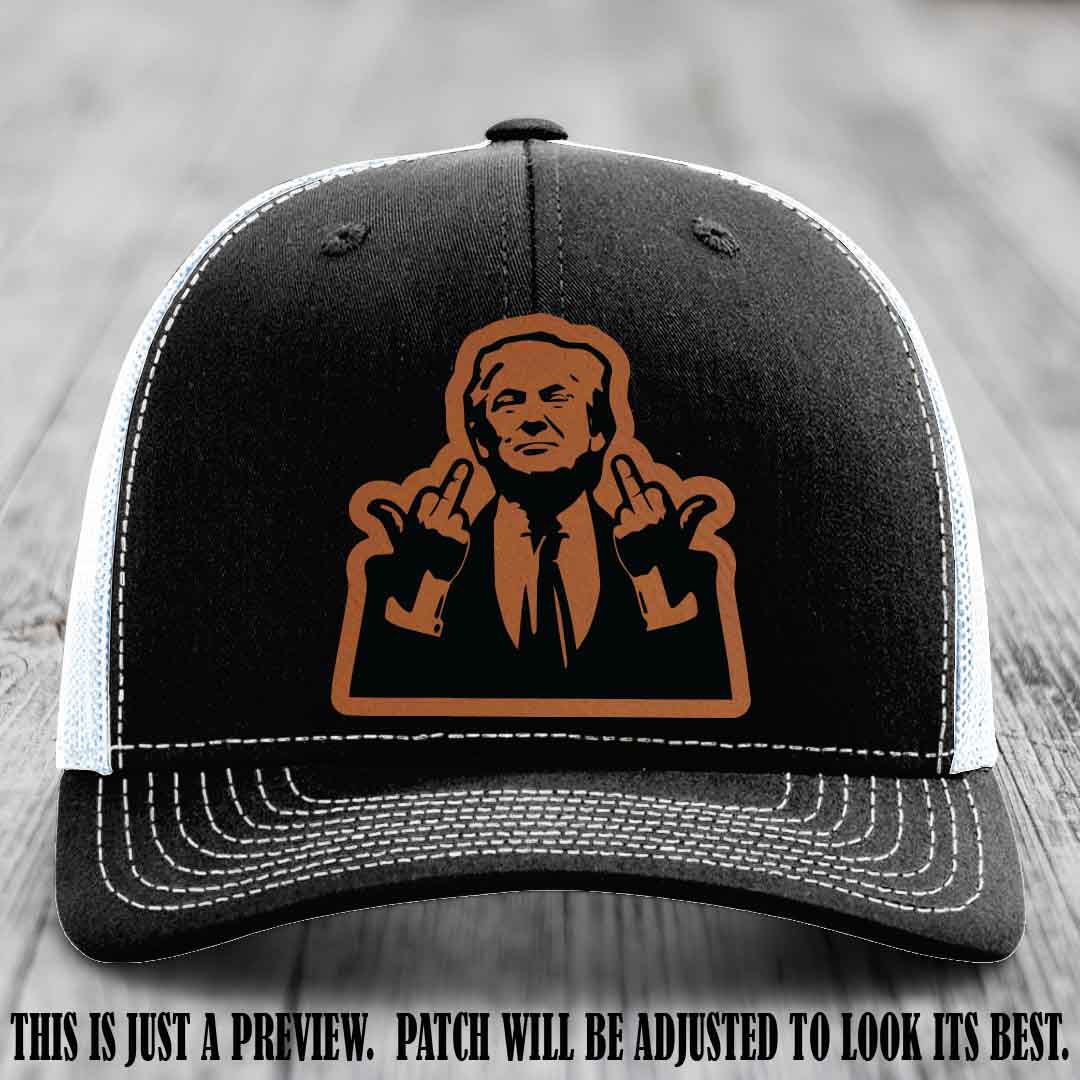 Double Deuces Don - Rawhide to Black Patch on Black to White Hat - custom trucker hat with leather patch