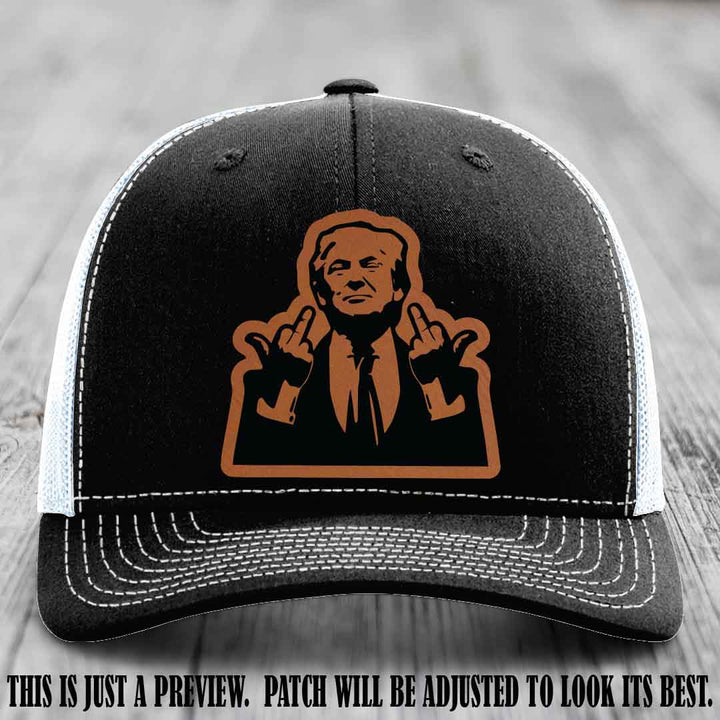 Double Deuces Don - Rawhide to Black Patch on Black to White Hat - custom trucker hat with leather patch