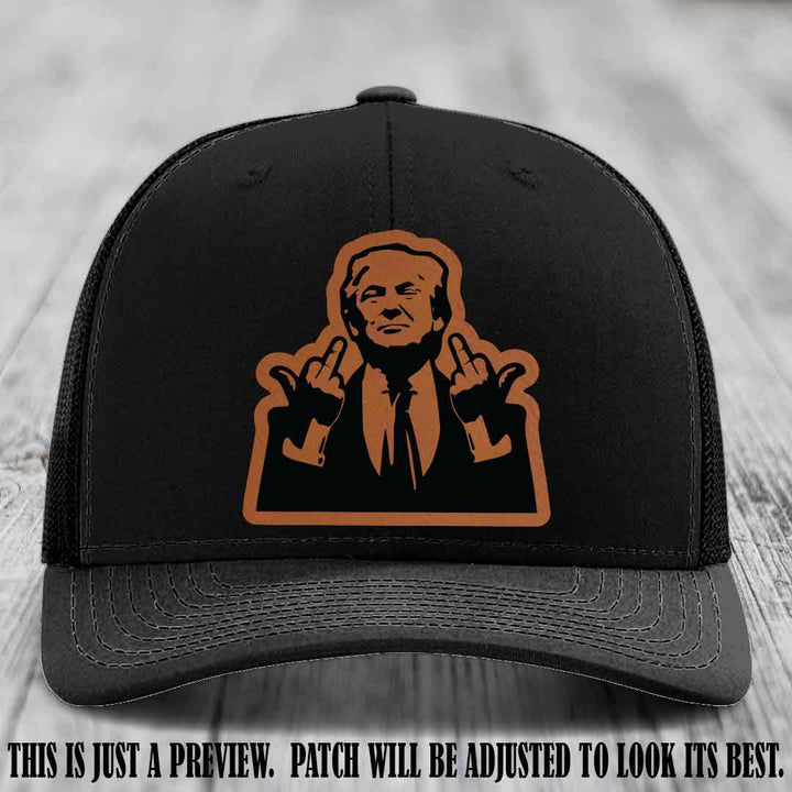 Double Deuces Don - Rawhide to Black Patch on Black Hat - custom trucker hat with leather patch
