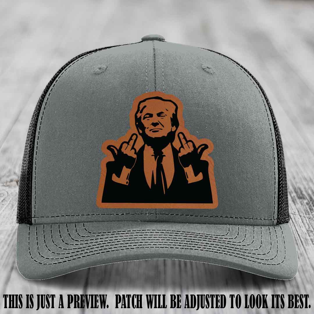 Double Deuces Don - Rawhide to Black Patch on Heather Grey to Black Hat - custom trucker hat with leather patch