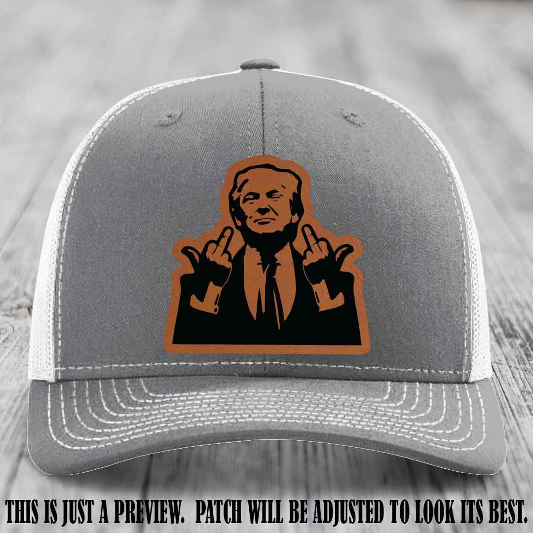 Double Deuces Don - Rawhide to Black Patch on Heather Grey to White Hat - custom trucker hat with leather patch