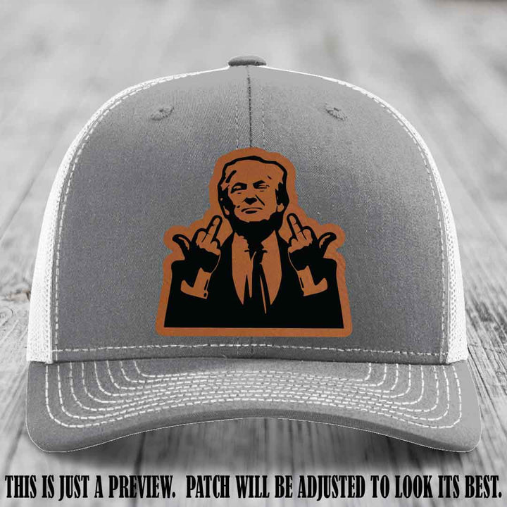 Double Deuces Don - Rawhide to Black Patch on Heather Grey to White Hat - custom trucker hat with leather patch