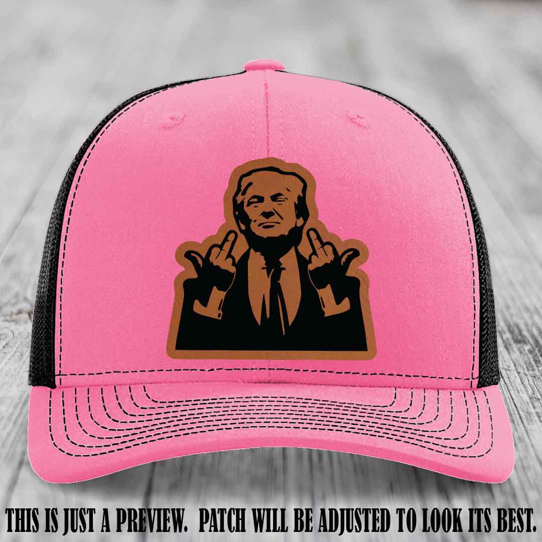 Double Deuces Don - Rawhide to Black Patch on Hot Pink to Black Hat - custom trucker hat with leather patch