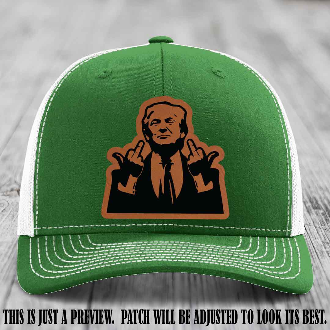 Double Deuces Don - Rawhide to Black Patch on Kelly to White Hat - custom trucker hat with leather patch