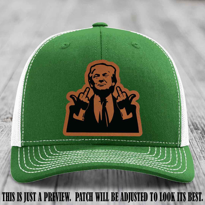 Double Deuces Don - Rawhide to Black Patch on Kelly to White Hat - custom trucker hat with leather patch