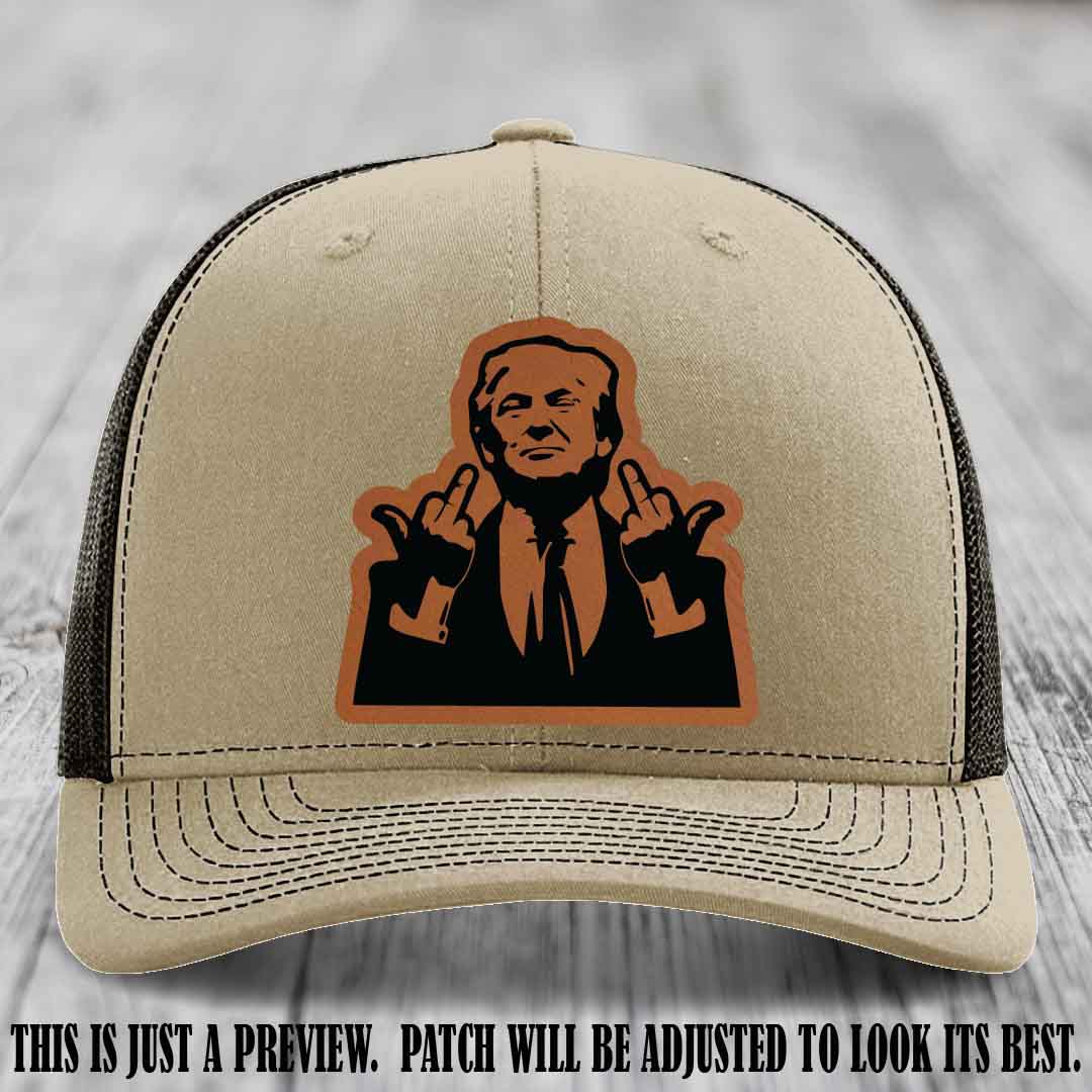 Double Deuces Don - Rawhide to Black Patch on Khaki to Coffee Hat - custom trucker hat with leather patch