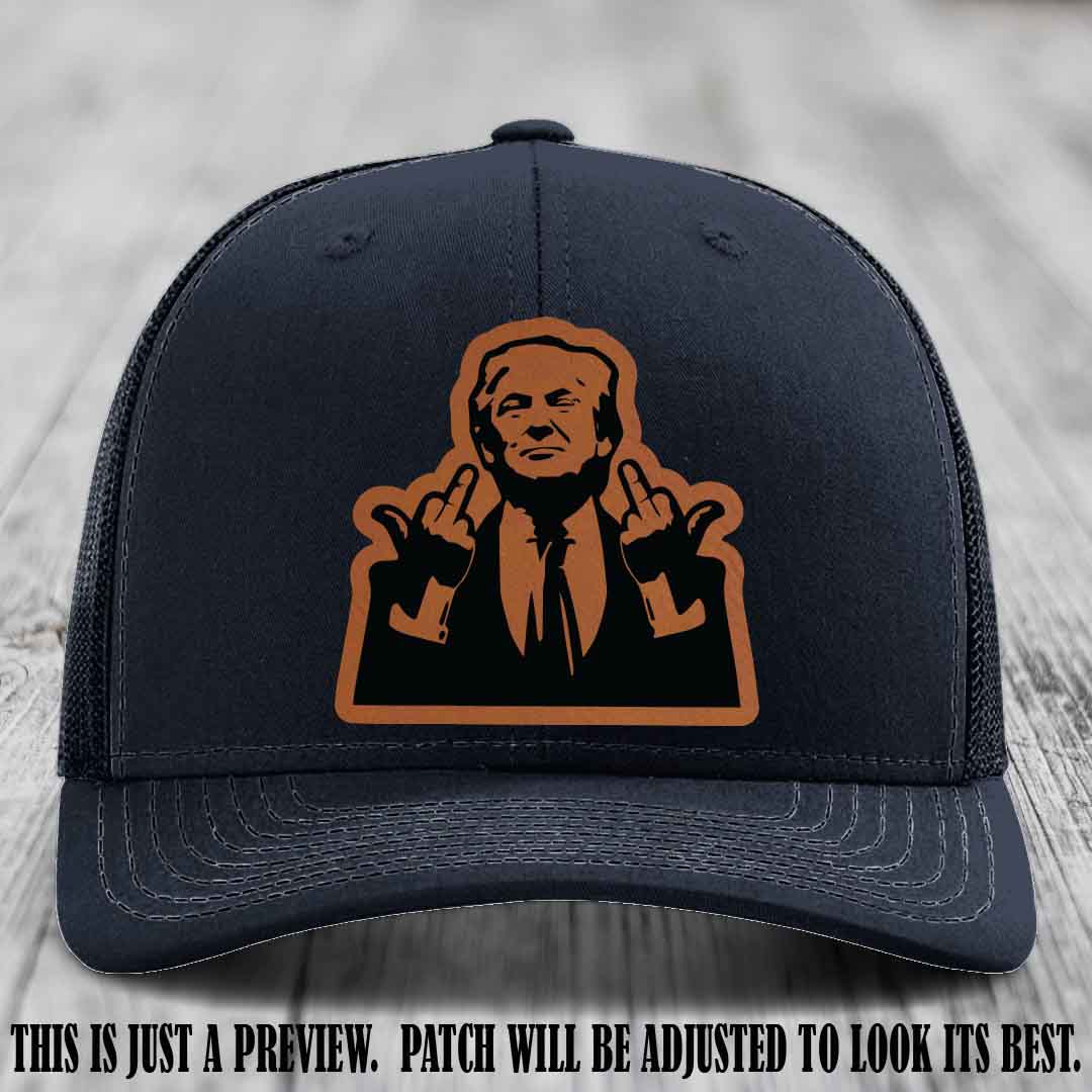 Double Deuces Don - Rawhide to Black Patch on Navy Hat - custom trucker hat with leather patch