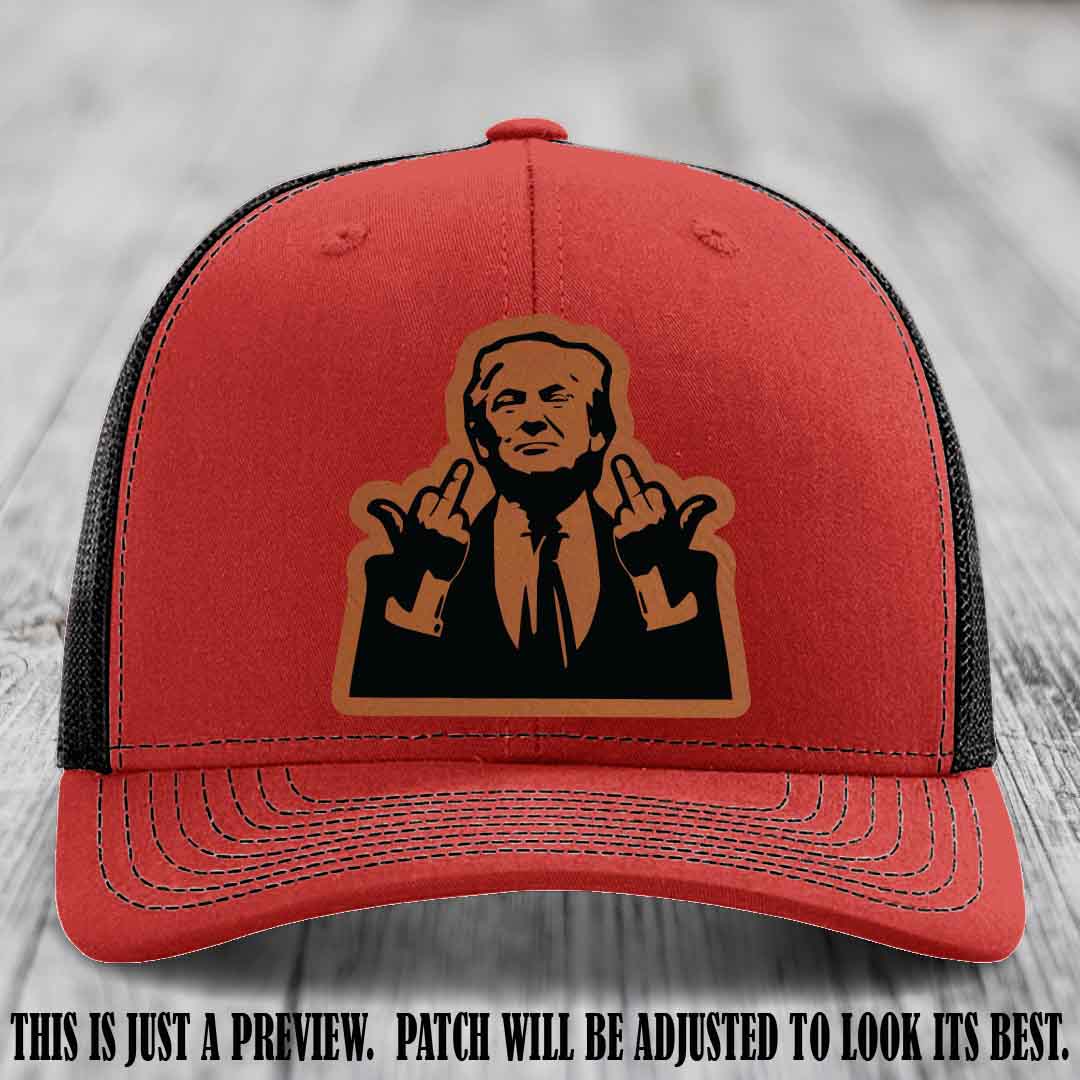Double Deuces Don - Rawhide to Black Patch on Red to Black Hat - custom trucker hat with leather patch